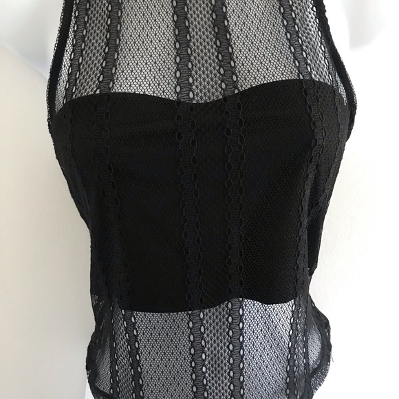 Dynamite Lace Sheer Choker Mock Neck Black Sleeveless Top with Camisole Tube Top - Picture 7 of 16